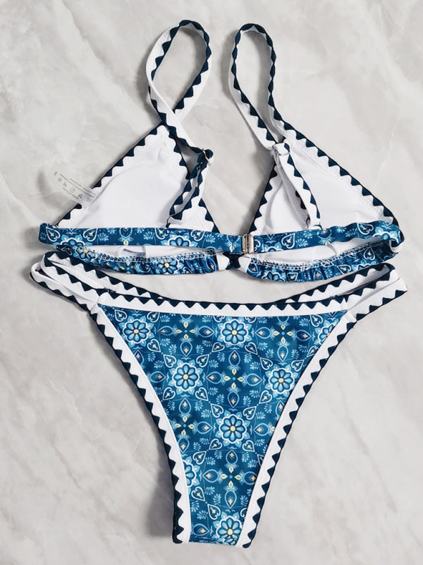 Neuer Bikini-Badeanzug mit geteiltem Bein, digital bedruckt, gehäkelt 
