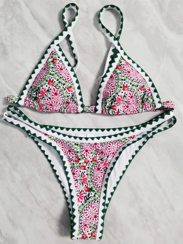 Neuer Bikini-Badeanzug mit geteiltem Bein, digital bedruckt, gehäkelt 