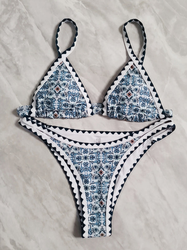 Neuer Bikini-Badeanzug mit geteiltem Bein, digital bedruckt, gehäkelt 
