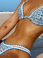 Neuer Bikini-Badeanzug mit geteiltem Bein, digital bedruckt, gehäkelt 