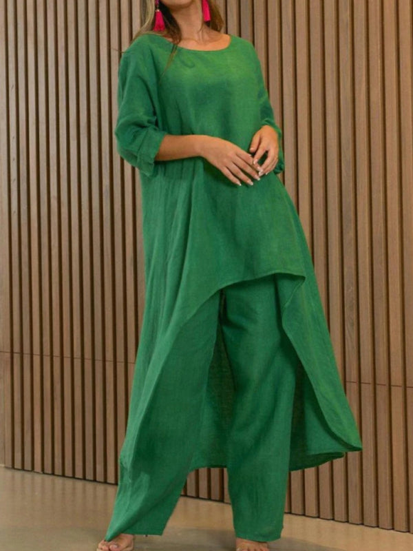 Women's casual irregular long-sleeved wide-leg pants two-piece set