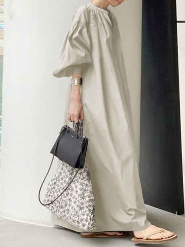 Women's Elegant Solid Color Balloon Sleeve Shirt Dress – side view
