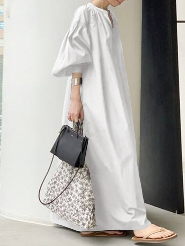Women's Elegant Solid Color Balloon Sleeve Shirt Dress – lifestyle view