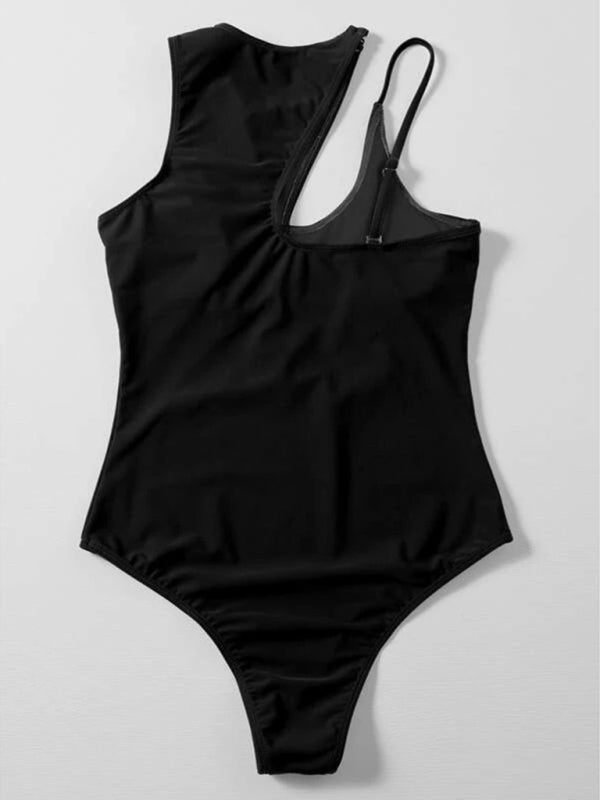 Mehrfarbiger, einseitig schulterfreier, sexy Badeanzug für Damen 