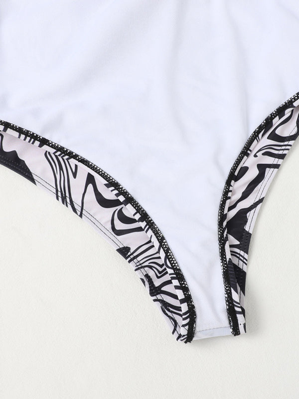 Mehrfarbiger, einseitig schulterfreier, sexy Badeanzug für Damen 