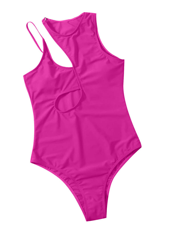 Mehrfarbiger, einseitig schulterfreier, sexy Badeanzug für Damen 