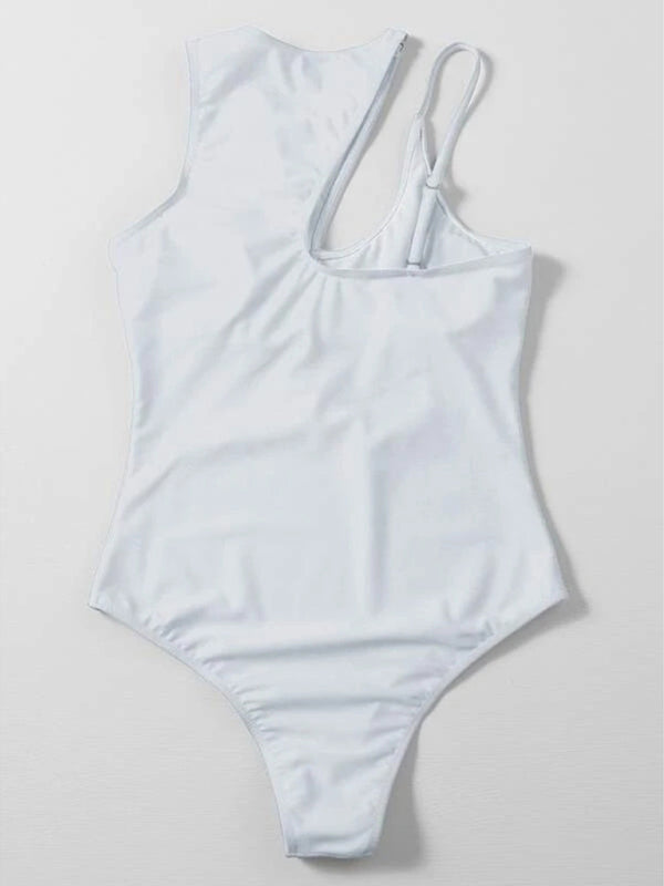 Mehrfarbiger, einseitig schulterfreier, sexy Badeanzug für Damen 