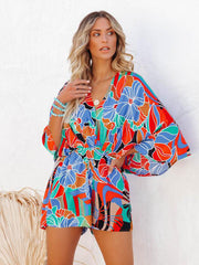 New Elegant Casual Fashion Printed Waist Short Sleeve Jumpsuit – front view