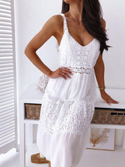 Neues europäisches und amerikanisches sexy Strandkleid mit Spitzenbesatz und Trägern 