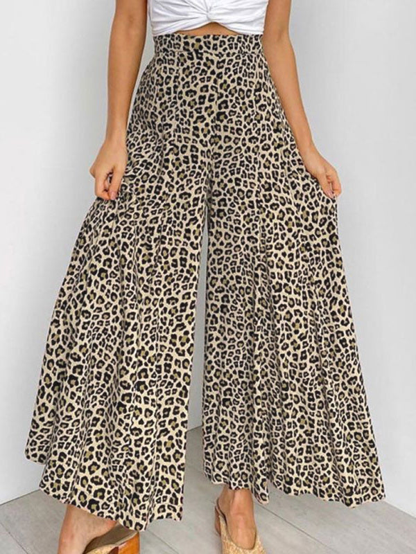 Women's casual fashion loose leopard print wide-leg pants - Closther