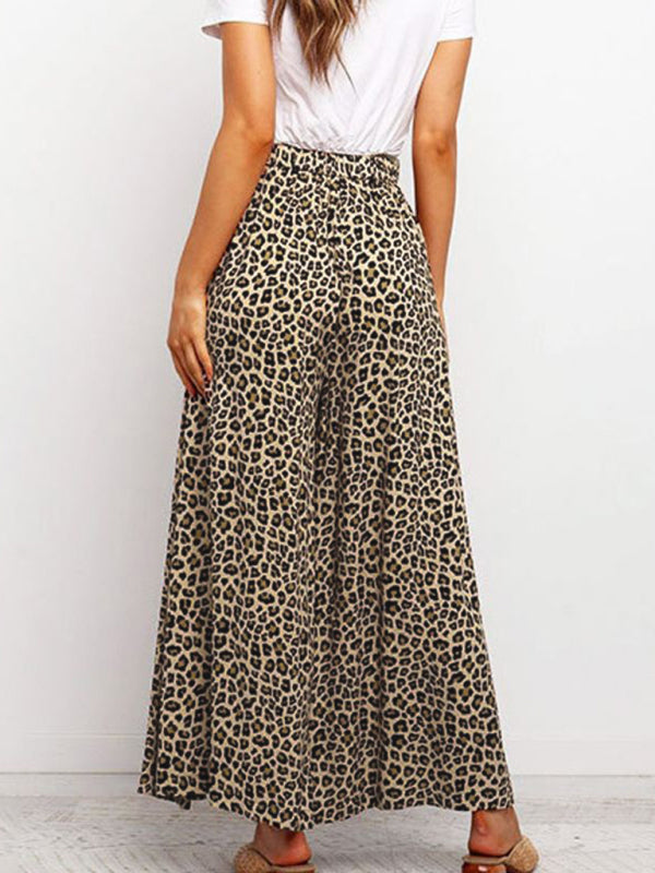 Women's casual fashion loose leopard print wide-leg pants - Closther