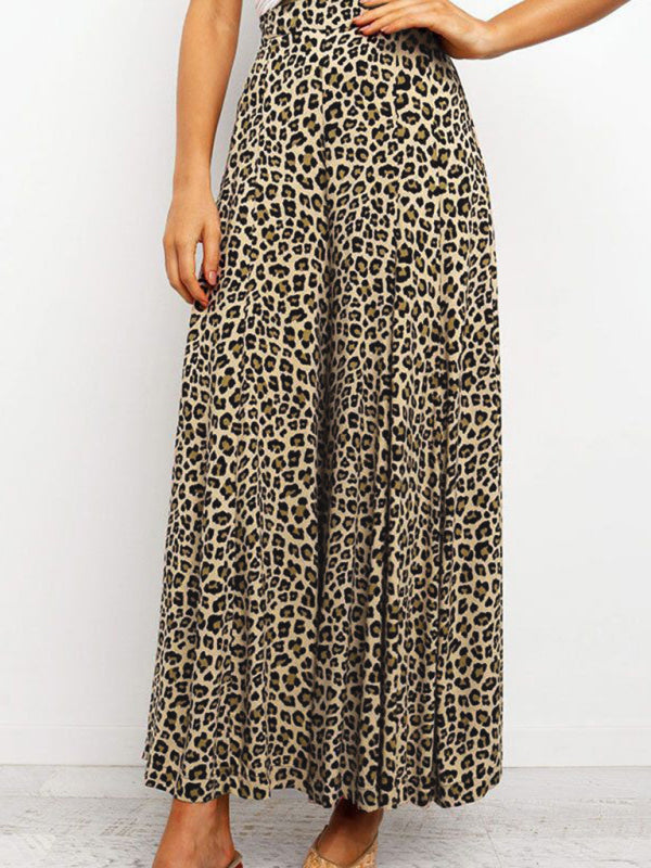 Women's casual fashion loose leopard print wide-leg pants - Closther