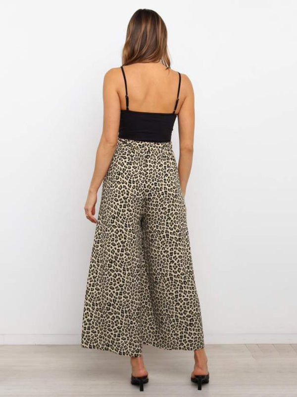 Women's casual fashion loose leopard print wide-leg pants - Closther