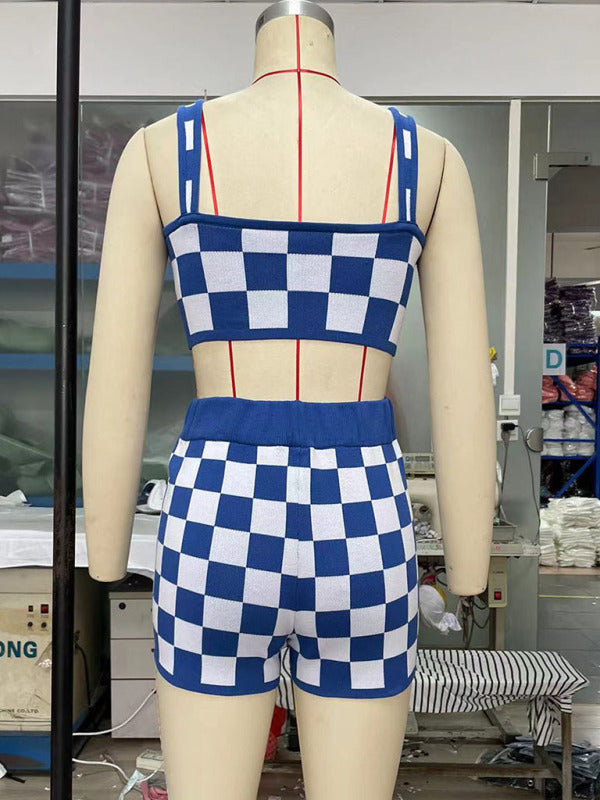 Ensemble deux pièces pour femme : débardeur et short à carreaux 