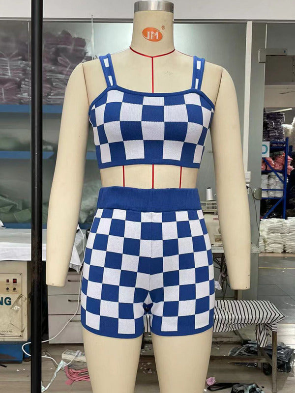 Ensemble deux pièces pour femme : débardeur et short à carreaux 