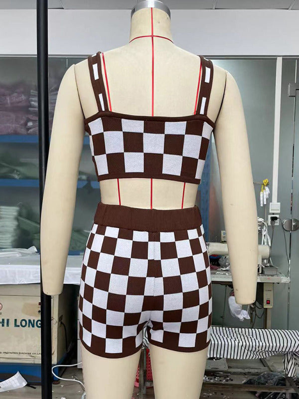 Ensemble deux pièces pour femme : débardeur et short à carreaux 