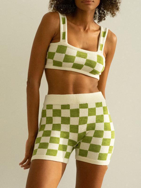 Ensemble deux pièces pour femme : débardeur et short à carreaux 