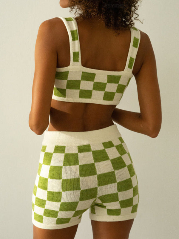 Ensemble deux pièces pour femme : débardeur et short à carreaux 