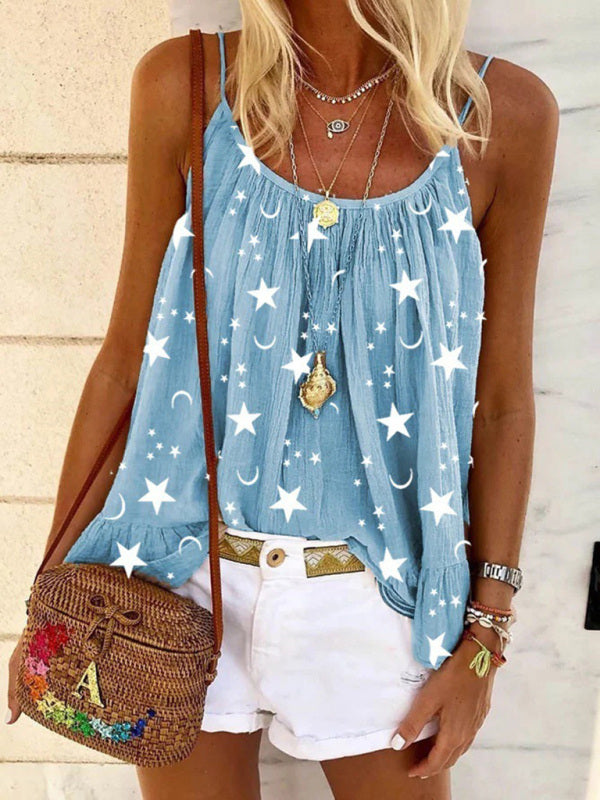 Casual V-neck star print vest camisole top - Closther