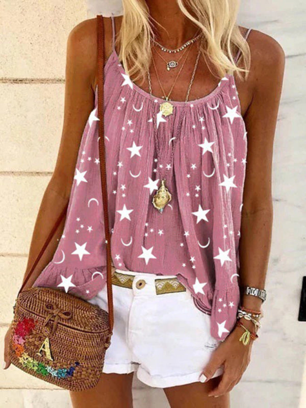 Casual V-neck star print vest camisole top - Closther