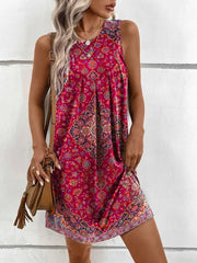 Boho-Kleid für Damen, ärmellos, bedruckt, ethnische Mode 