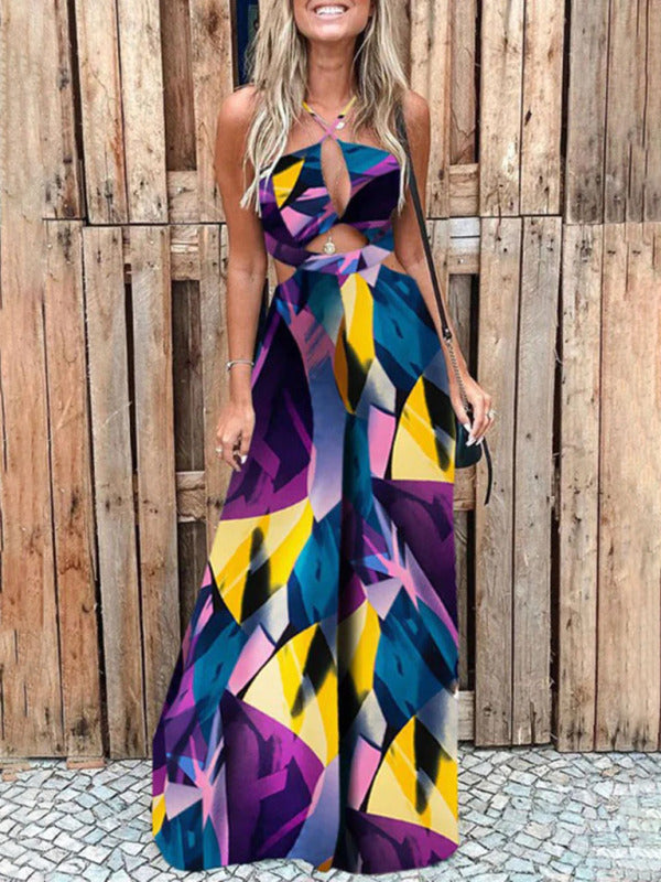 Women's Irregular Printed Sling Jumpsuit – back view