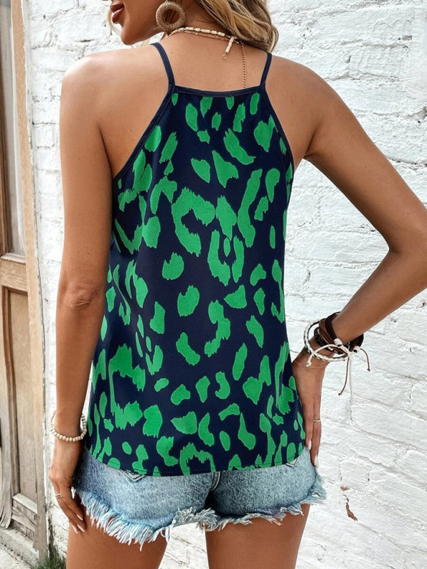 Women's V-neck leopard print stitching solid color camisole top - Closther