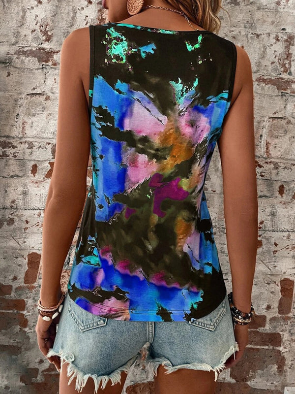 Women's Printed Painted V-Neck Open Vest Top - Closther