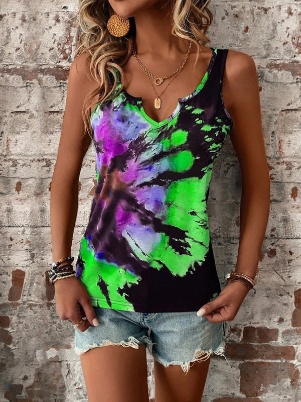 Women's Printed Painted V-Neck Open Vest Top - Closther