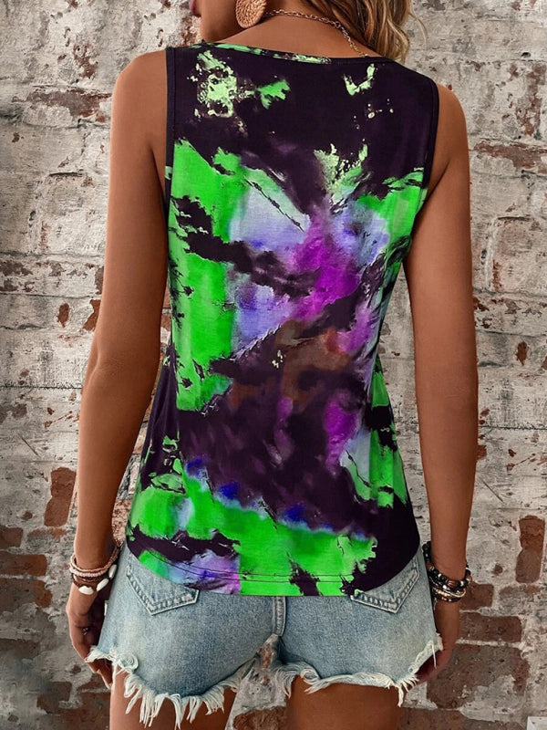 Women's Printed Painted V-Neck Open Vest Top - Closther