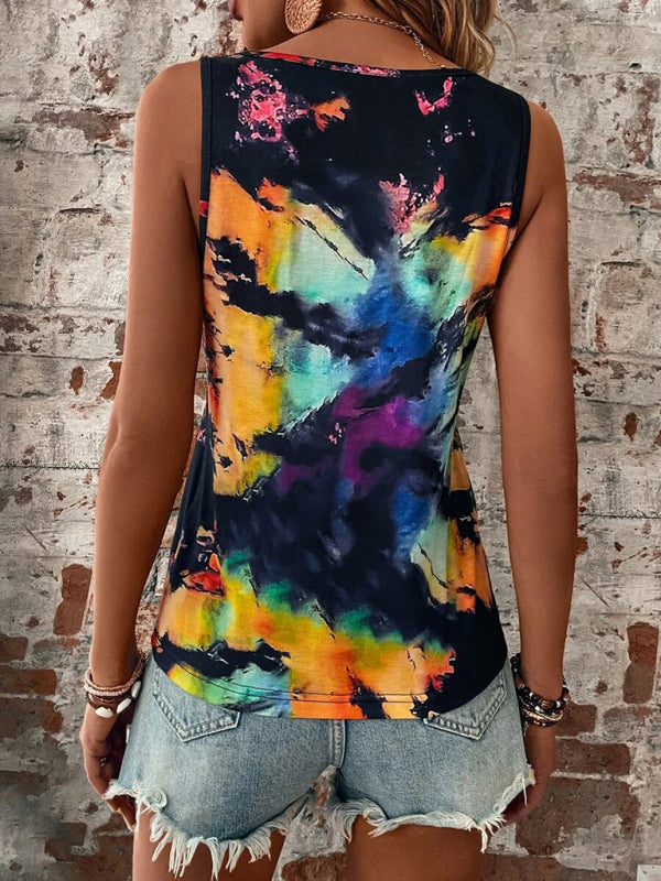 Women's Printed Painted V-Neck Open Vest Top - Closther