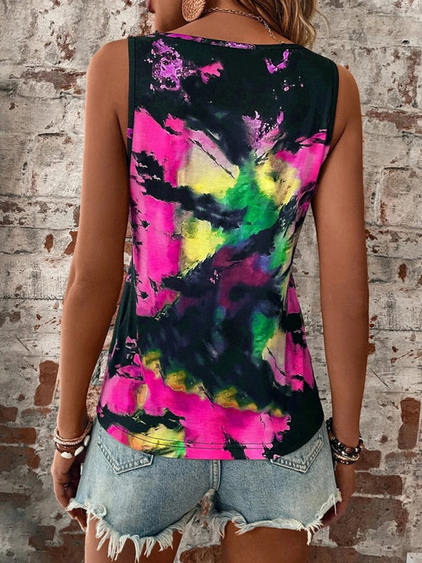 Women's Printed Painted V-Neck Open Vest Top - Closther