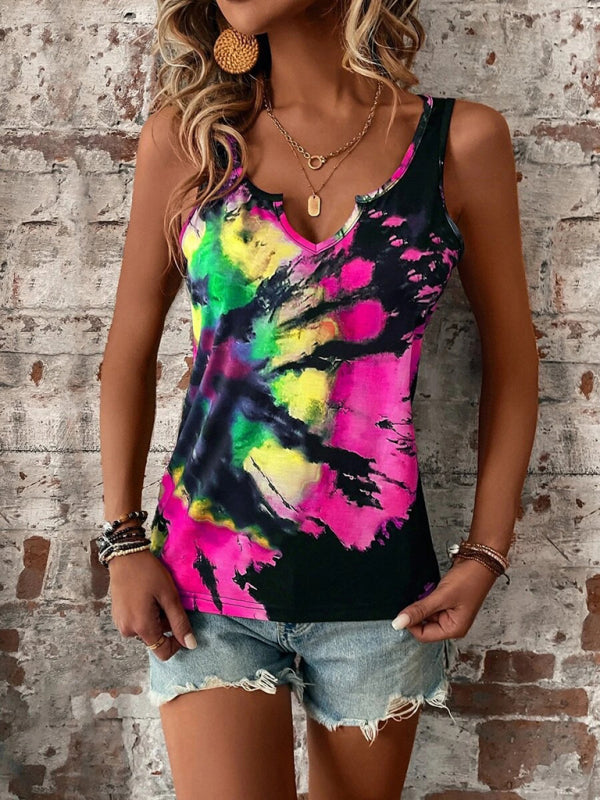 Women's Printed Painted V-Neck Open Vest Top - Closther