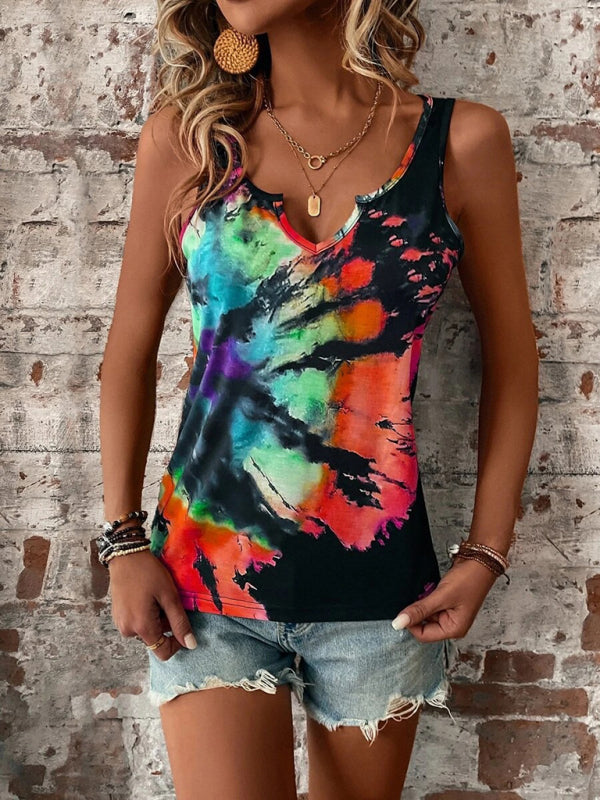 Women's Printed Painted V-Neck Open Vest Top - Closther