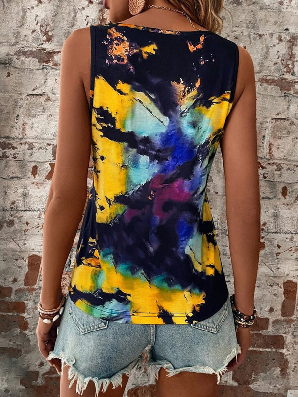 Women's Printed Painted V-Neck Open Vest Top - Closther