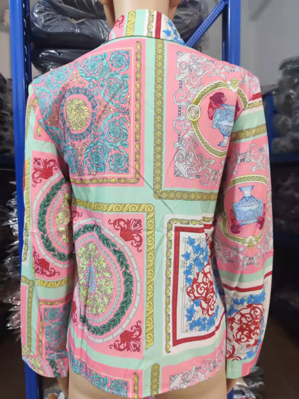 Women's Fashion Printed Long Sleeve Lapel Shirt