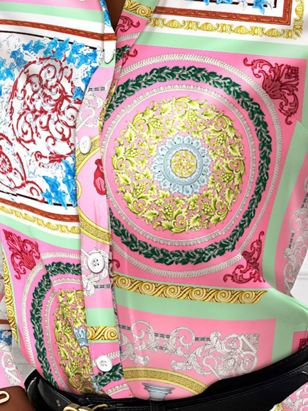 Damenbluse mit Print, langen Ärmeln und Revers 