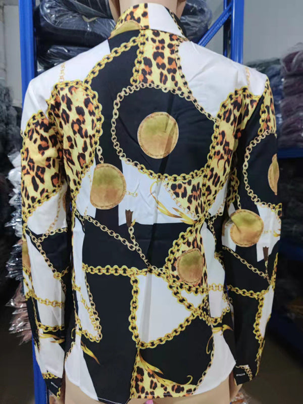 Women's Fashion Printed Long Sleeve Lapel Shirt