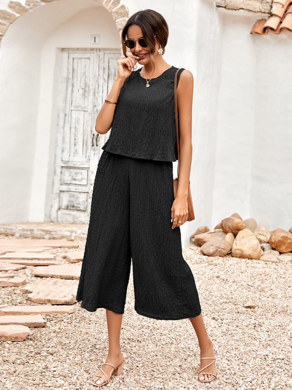 New Ladies Solid Color Casual Loose Sleeveless Ladies Jumpsuit - Closther