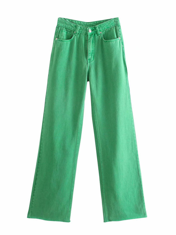 New Street High Waist Casual Straight Leg Wide Leg Pants Female Jeans - Closther