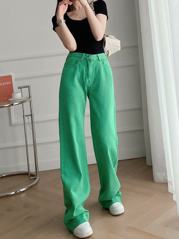 New Street High Waist Casual Straight Leg Wide Leg Pants Female Jeans - Closther