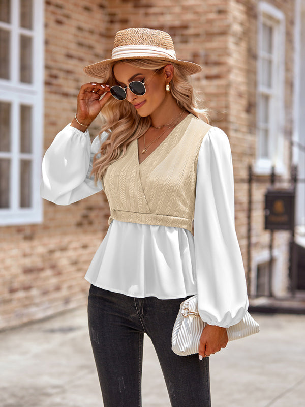 Women's V-Neck Peplum Blouse – green variant front view