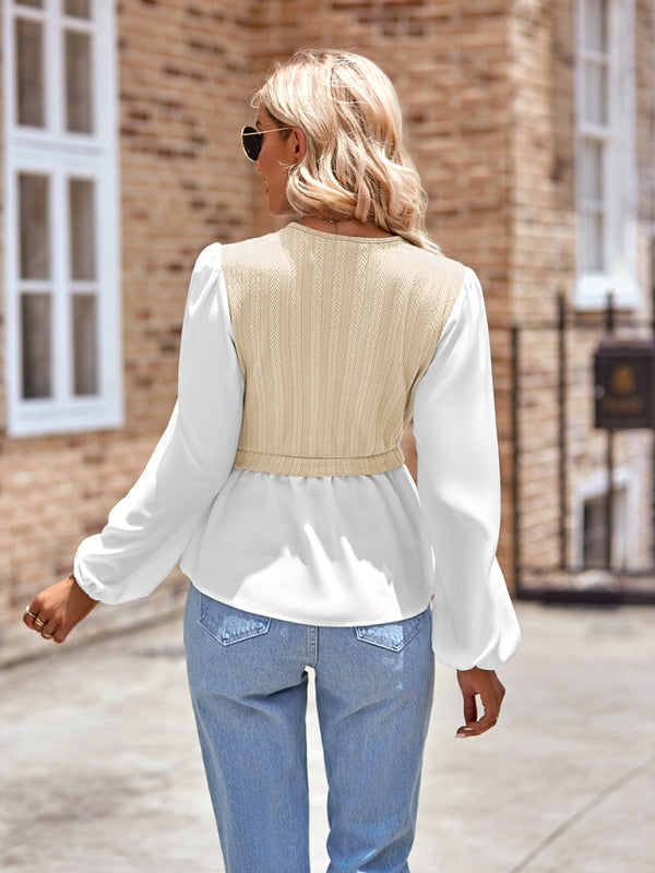 Women's V-Neck Peplum Blouse – back view