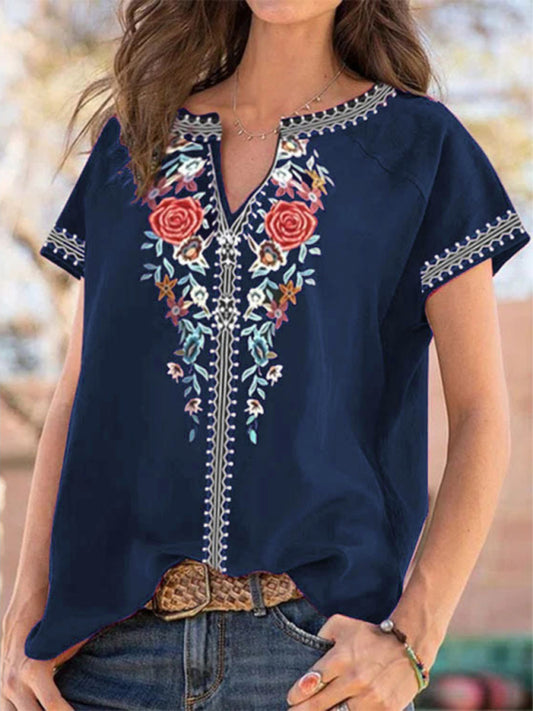 Women's loose western ethnic style top short-sleeved t-shirt