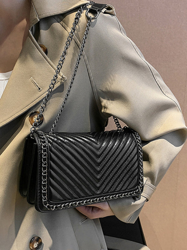 Bestickte, tragbare kleine quadratische Tasche mit Kette, Schultertasche 