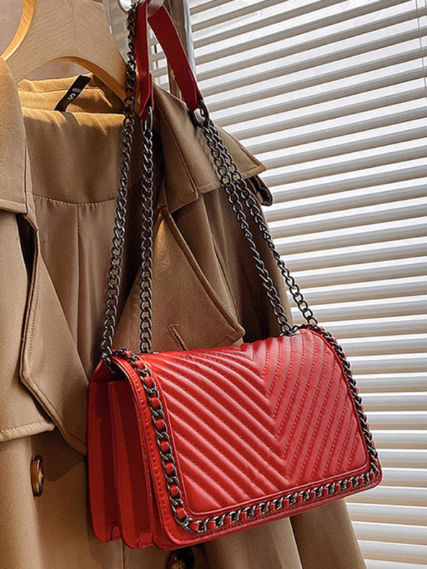 Bestickte, tragbare kleine quadratische Tasche mit Kette, Schultertasche 