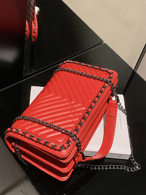 Bestickte, tragbare kleine quadratische Tasche mit Kette, Schultertasche 