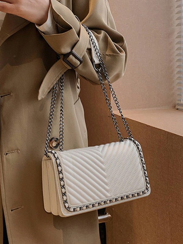 Bestickte, tragbare kleine quadratische Tasche mit Kette, Schultertasche 