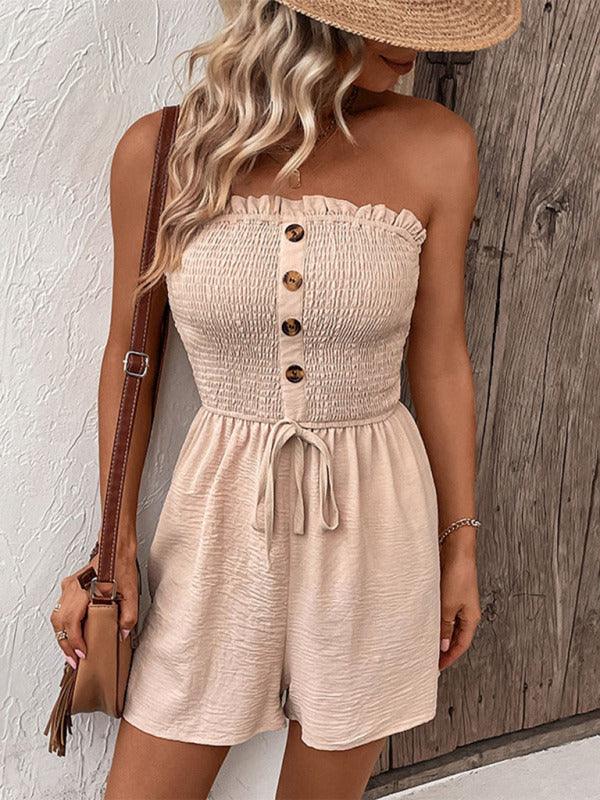 The new fashion women's casual solid color cross-border tube top jumpsuit - Closther