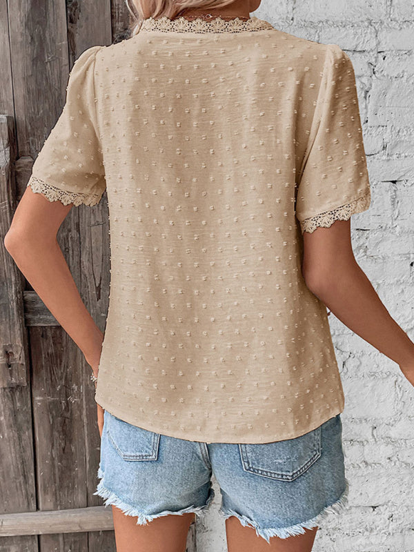 V-neck neckline lace panel elegant blouse – back view